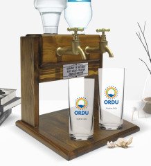 Kişiye Özel Renkli Baskılı Ordu Tasarımlı Turistik İkili Rakı Bardağı ve Çift Musluklu Doğal Ahşap Rakı Standı-1