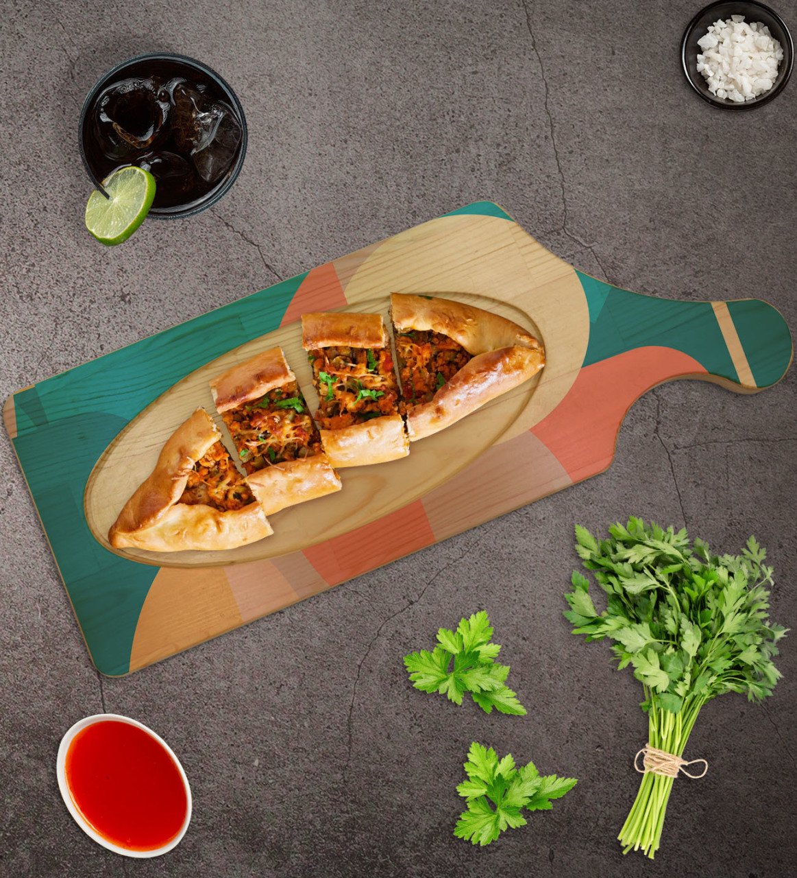 BK Gift Modern Art Tasarımlı Dikdörtgen Şeklinde Doğal Ahşap Servis ve Sunum Tabağı Model 10