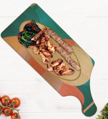BK Gift Modern Art Tasarımlı Dikdörtgen Şeklinde Doğal Ahşap Servis ve Sunum Tabağı Model 10