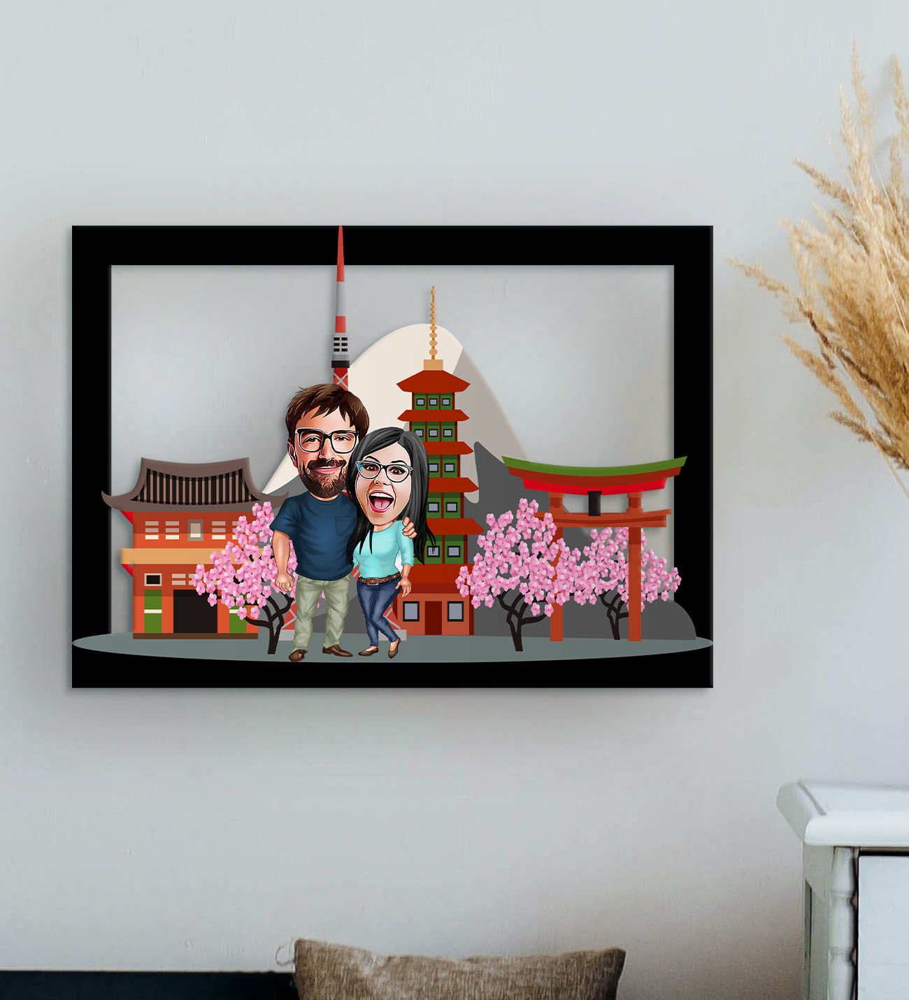 BK Gift Kişiye Özel Sevgililer Japonya Karikatürlü 3D Ahşap Tablo-1