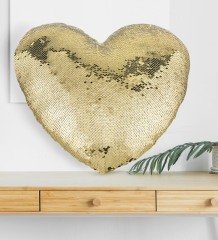 Kişiye Özel Sevgililer Günü Altın Yaldız Sihirli Kalp Yastık - 14