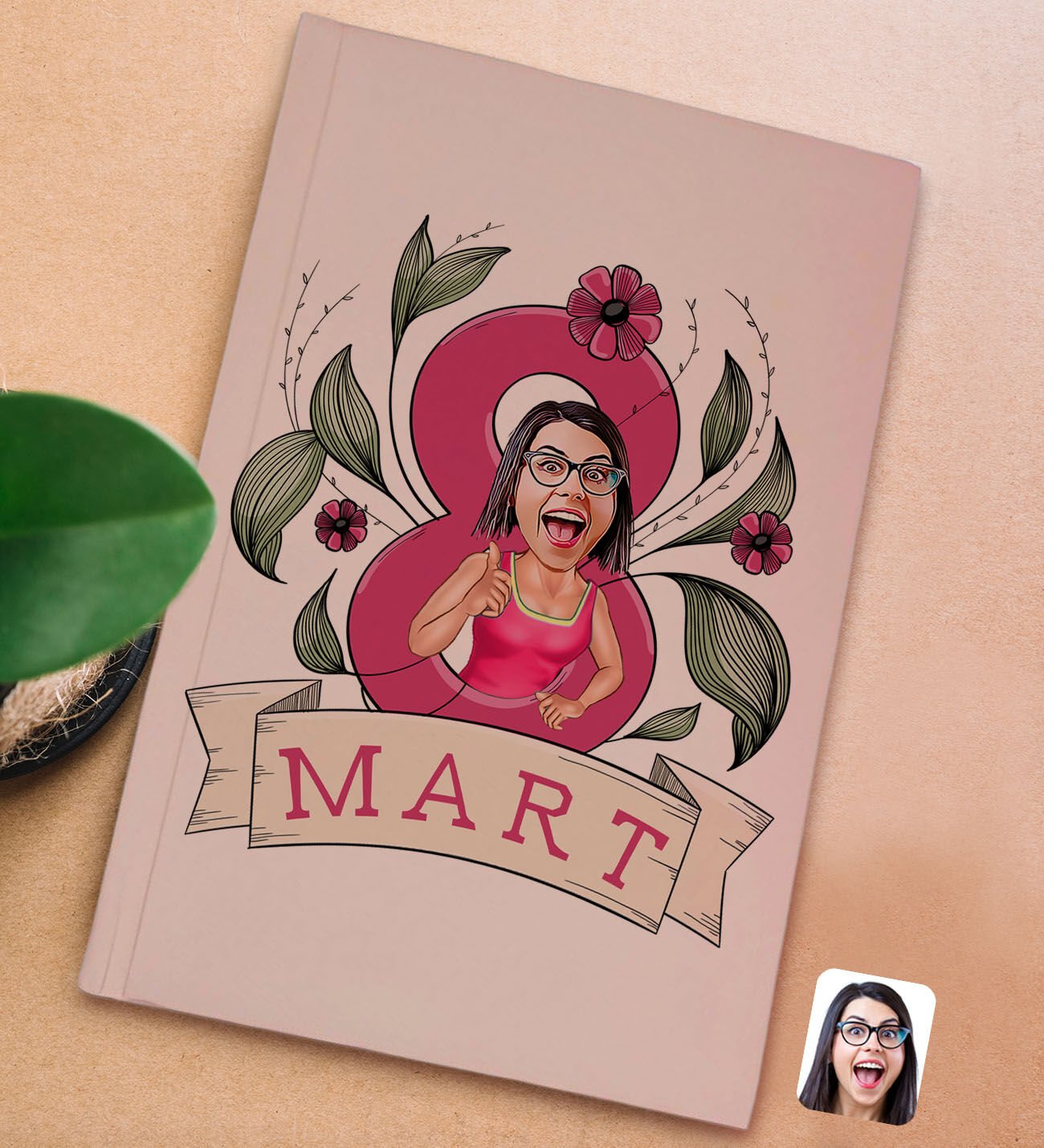 BK Gift 8 Mart Karikatürlü Sert Kapaklı Pudra Pembesi Lastikli Defter , Arkadaşa Hediye, Yeni İş Hediyesi, Doğum Günü Hediyesi-2