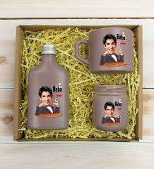BK Gift Kişiye Özel DTF The Baba Karikatürlü Mat Gri Kahve Fincanı & Kolonya & Mum Hediye Seti-2, Babaya Hediye, Babalar Günü Hediyeleri