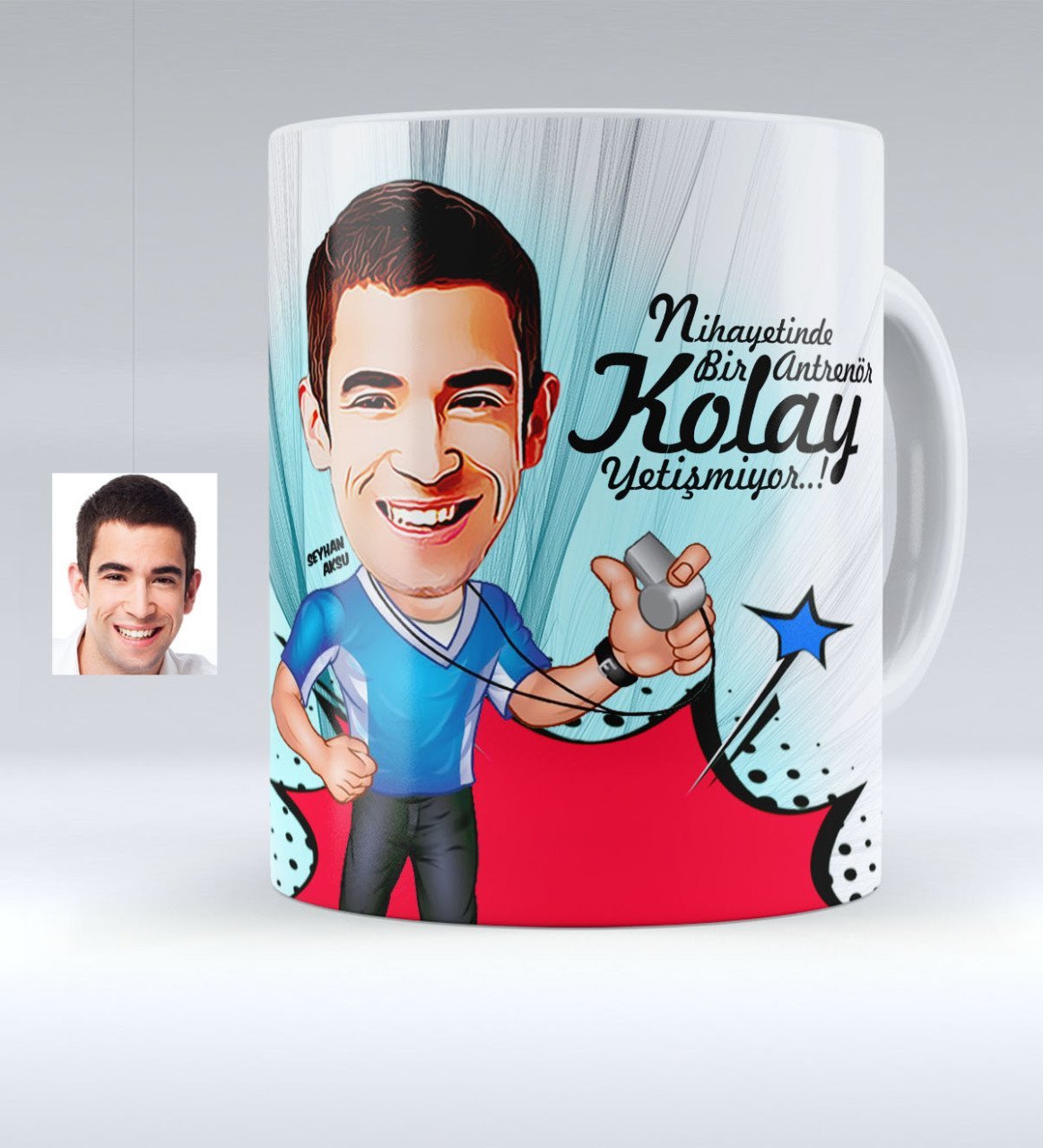 Kişiye Özel Bay Antrenör Karikatürlü Beyaz Kupa Bardak - 1