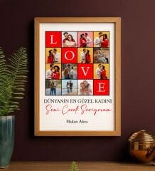 BK Gift Kişiye Özel Fotoğraflı Love Tasarımlı Ahşap Çerçeveli Tablo-1 40x25cm, Sevgiliye Hediye, Ev Hediyesi, Arkadaşa Hediye