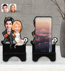 Kişiye Özel Sevgililer Karikatürlü Ahşap Biblo Telefon Standı-15