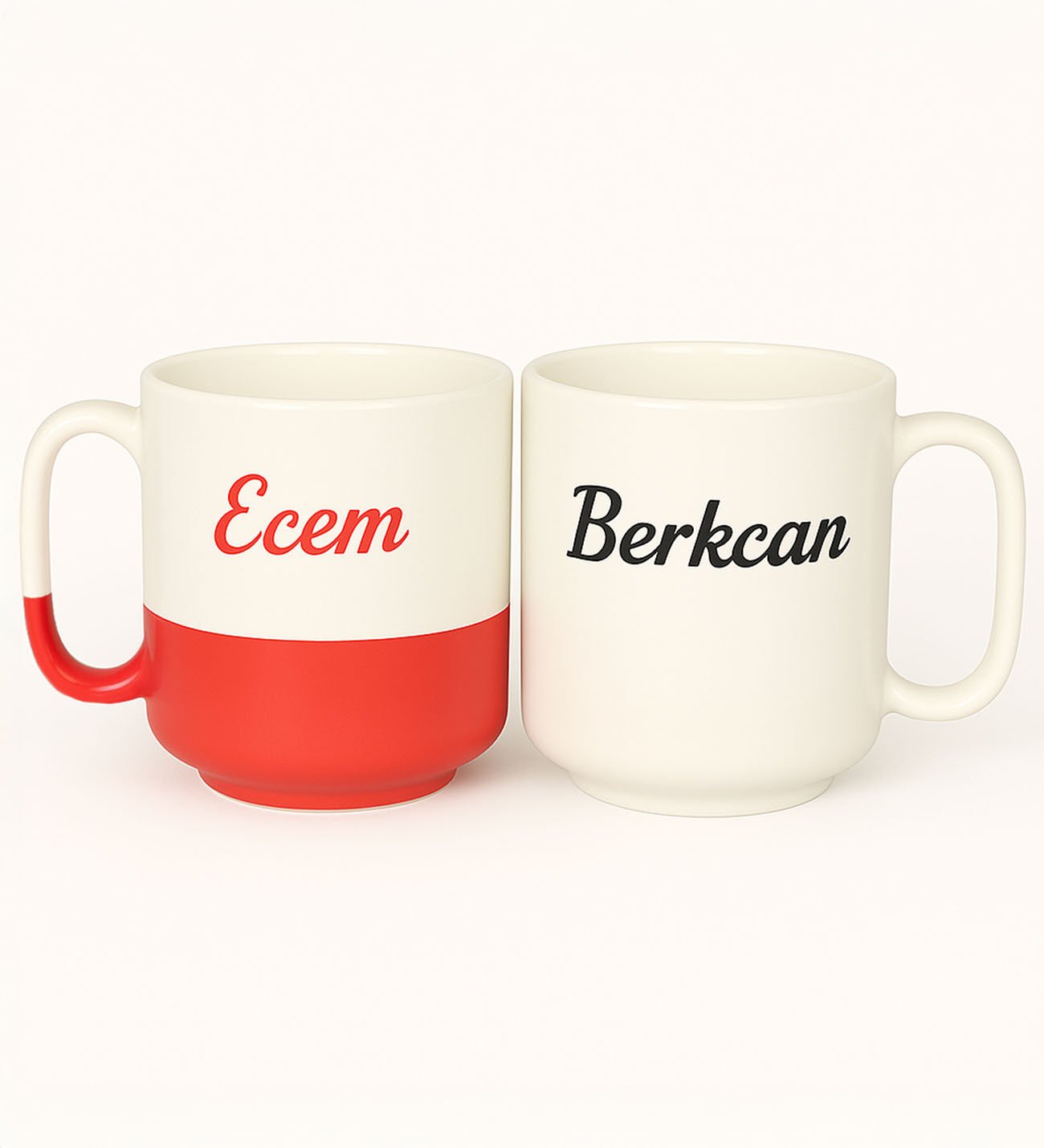 BK Gift Kişiye Özel Kırmızı ve Beyaz Taraftar İsimli İkili Kupa Bardak-1, Taraftar Hediyesi, Arkadaşa Hediyesi