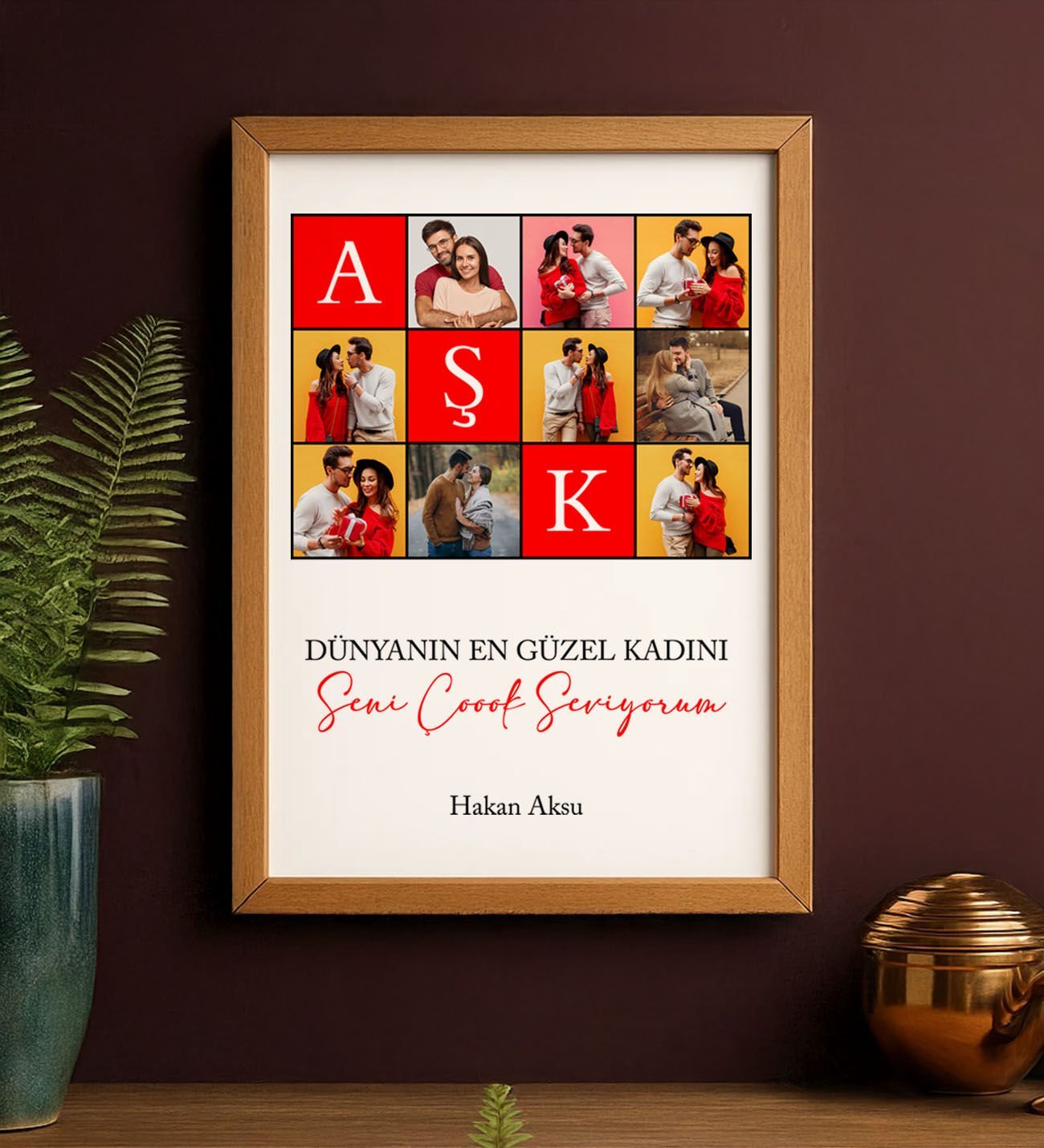 BK Gift Kişiye Özel Fotoğraflı Aşk Tasarımlı Ahşap Çerçeveli Tablo-1 40x25cm, Sevgiliye Hediye, Ev Hediyesi, Arkadaşa Hediye