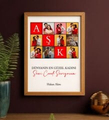 BK Gift Kişiye Özel Fotoğraflı Aşk Tasarımlı Ahşap Çerçeveli Tablo-1 40x25cm, Sevgiliye Hediye, Ev Hediyesi, Arkadaşa Hediye