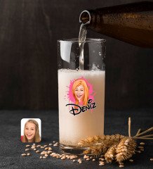 Kişiye Özel Kadın Karikatürlü Renkli Baskılı Hiball Bira Bardağı-31