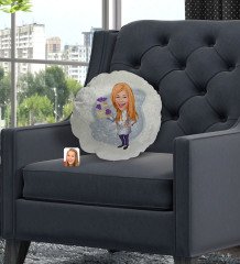 Kişiye Özel Kadın Chef Karikatürlü Yuvarlak Dekoratif Kırlent Yastık-2