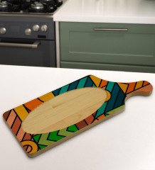 BK Gift Modern Art Tasarımlı Dikdörtgen Şeklinde Doğal Ahşap Servis ve Sunum Tabağı Model 15