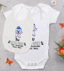 BK Kids Kişiye Özel Işıltılı Hayatı Ben Seçmedim Tasarımlı Bebek Body Zıbın ve Mama Önlüğü Hediye Seti - Model 1
