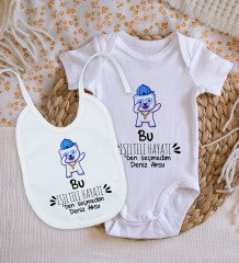 BK Kids Kişiye Özel Işıltılı Hayatı Ben Seçmedim Tasarımlı Bebek Body Zıbın ve Mama Önlüğü Hediye Seti - Model 1