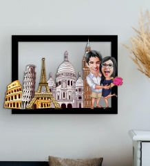 BK Gift Kişiye Özel Gezgin Sevgililer Karikatürlü 3D Ahşap Tablo-1