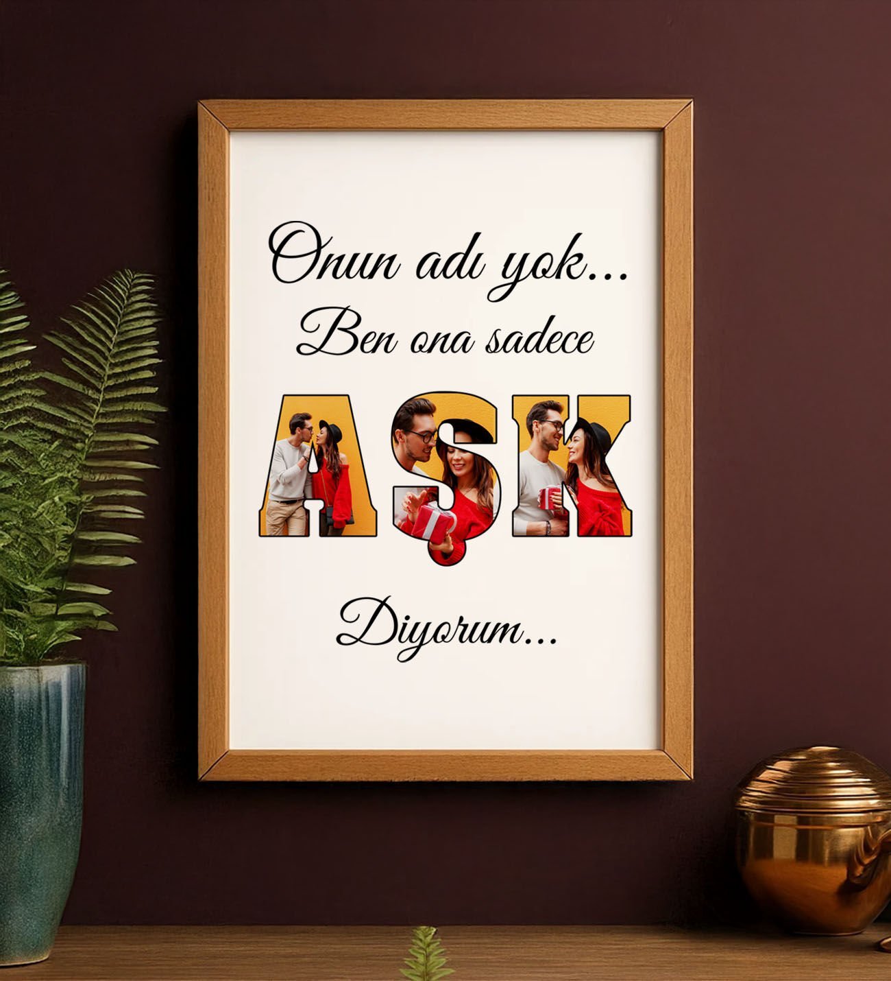 BK Gift Kişiye Özel Fotoğraflı Aşk Tasarımlı Ahşap Çerçeveli Tablo-2 40x25cm, Sevgiliye Hediye, Ev Hediyesi, Arkadaşa Hediye