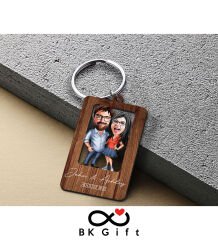 BK Gift Sevgililere Özel Karikatür Ahşap Anahtarlık, Sevgililer Günü Hediyesi, Yıl Dönümü Hediyesi, Doğum Günü Hediyesi