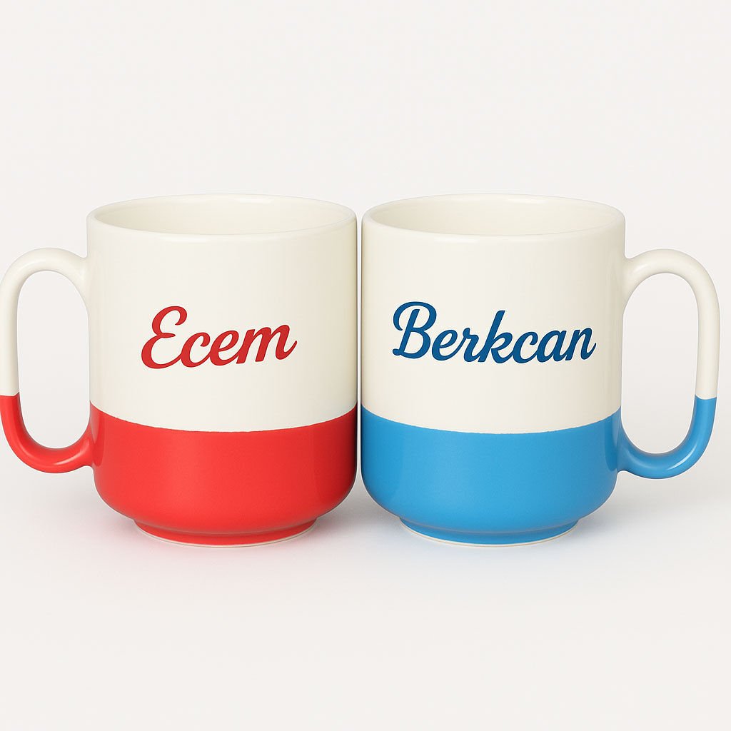 BK Gift Kişiye Özel Kırmızı ve Mavi Taraftar İsimli İkili Kupa Bardak-1, Taraftar Hediyesi, Arkadaşa Hediyesi