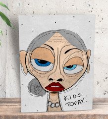 BK Gift The Lazy People Collection Old Girl Tasarımlı Dekoratif Mini Kanvas Tablo 15x20cm-1