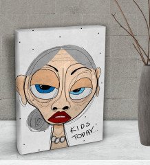 BK Gift The Lazy People Collection Old Girl Tasarımlı Dekoratif Mini Kanvas Tablo 15x20cm-1