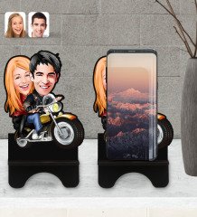 Kişiye Özel Sevgililer Karikatürlü Ahşap Biblo Telefon Standı-17