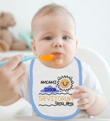 BK Kids Kişiye Özel Mavi Bebek Mama Önlüğü - Model 94