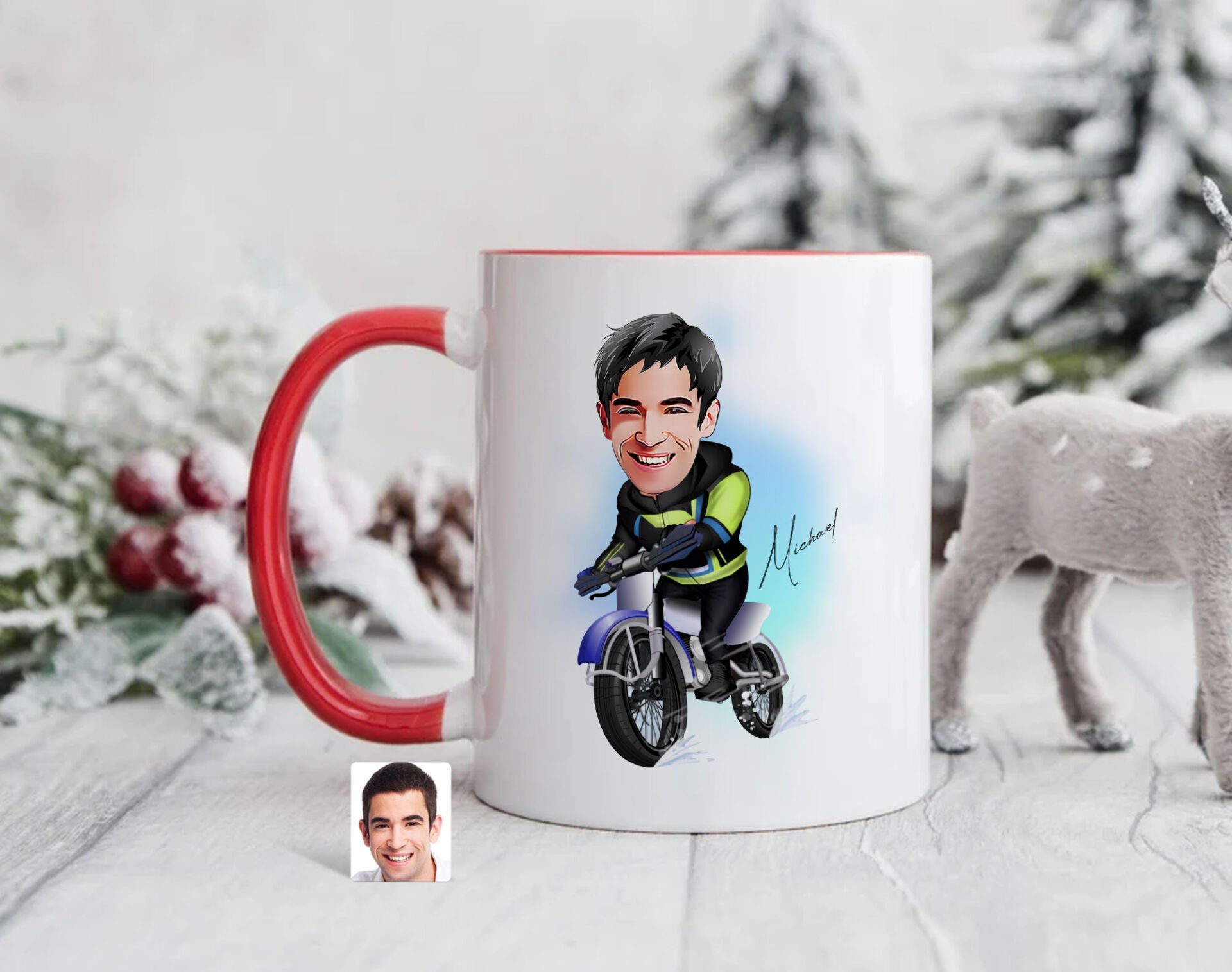 Bk Gift Kişiye Özel Motorcu Karikatürlü Kırmızı Kupa Bardak-1, Sevgiliye Hediye, Arkadaşa Hediye