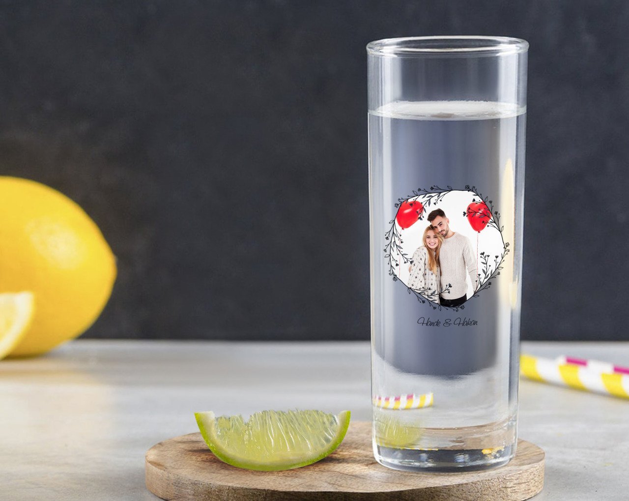Kişiye Özel Renkli Baskılı İsimli Fotoğraflı Vodka Bardağı-26