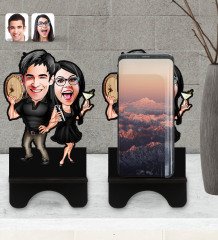 Kişiye Özel Sevgililer Karikatürlü Ahşap Biblo Telefon Standı-18