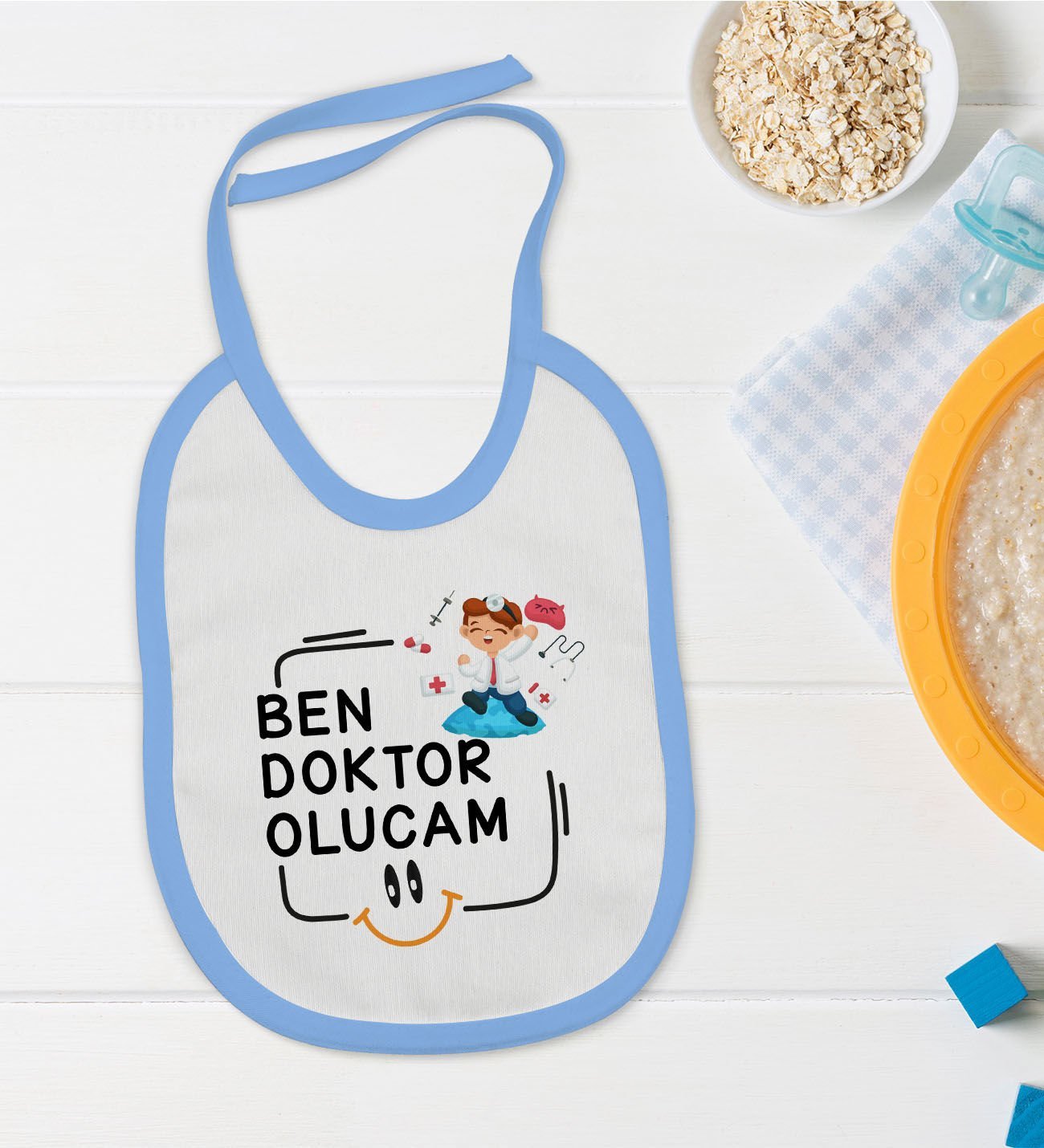 BK Kids Doktor Olucam Tasarımlı Mavi Bebek Mama Önlüğü-1