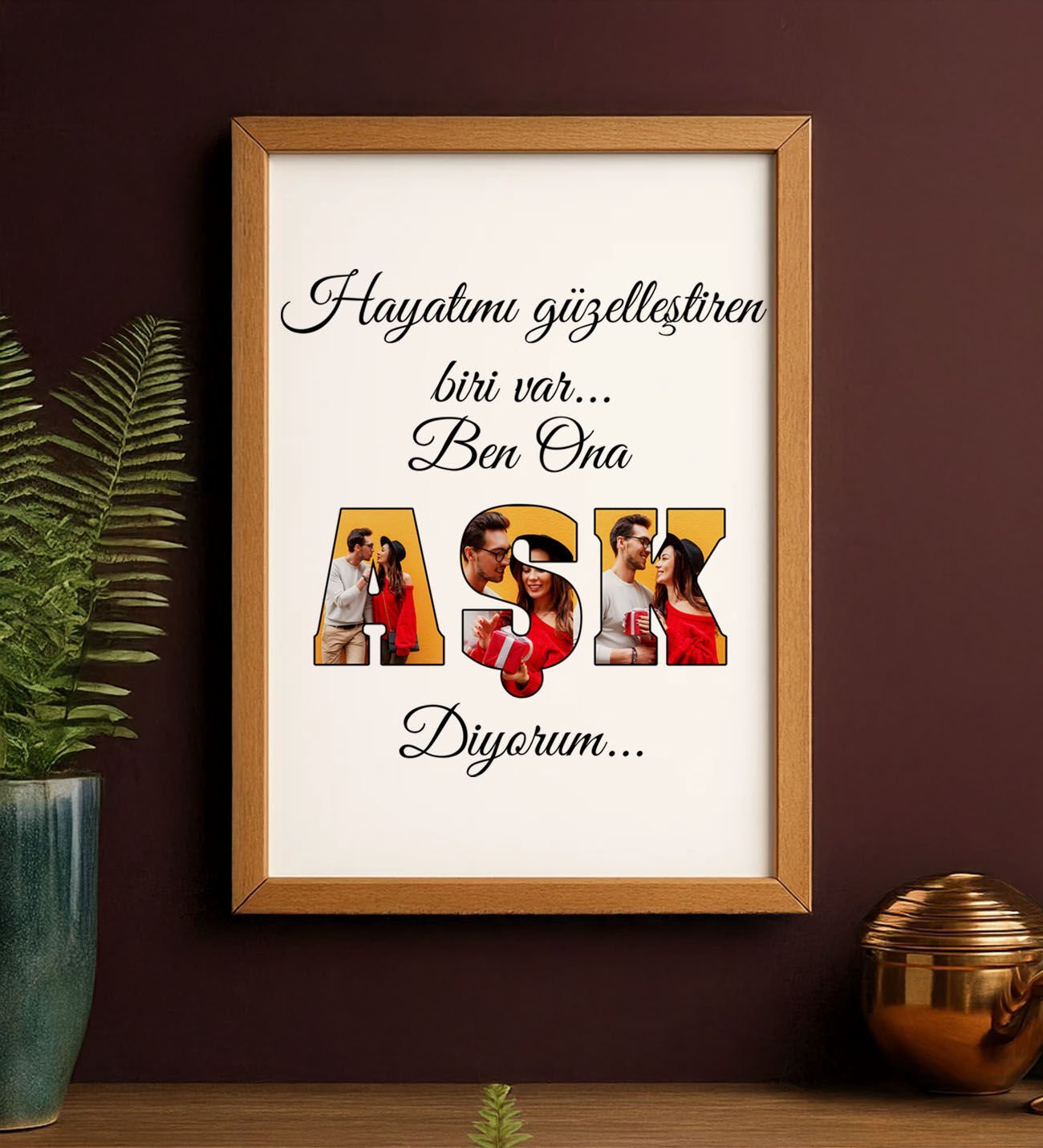 BK Gift Kişiye Özel Fotoğraflı Aşk Tasarımlı Ahşap Çerçeveli Tablo-4 40x25cm, Sevgiliye Hediye, Ev Hediyesi, Arkadaşa Hediye