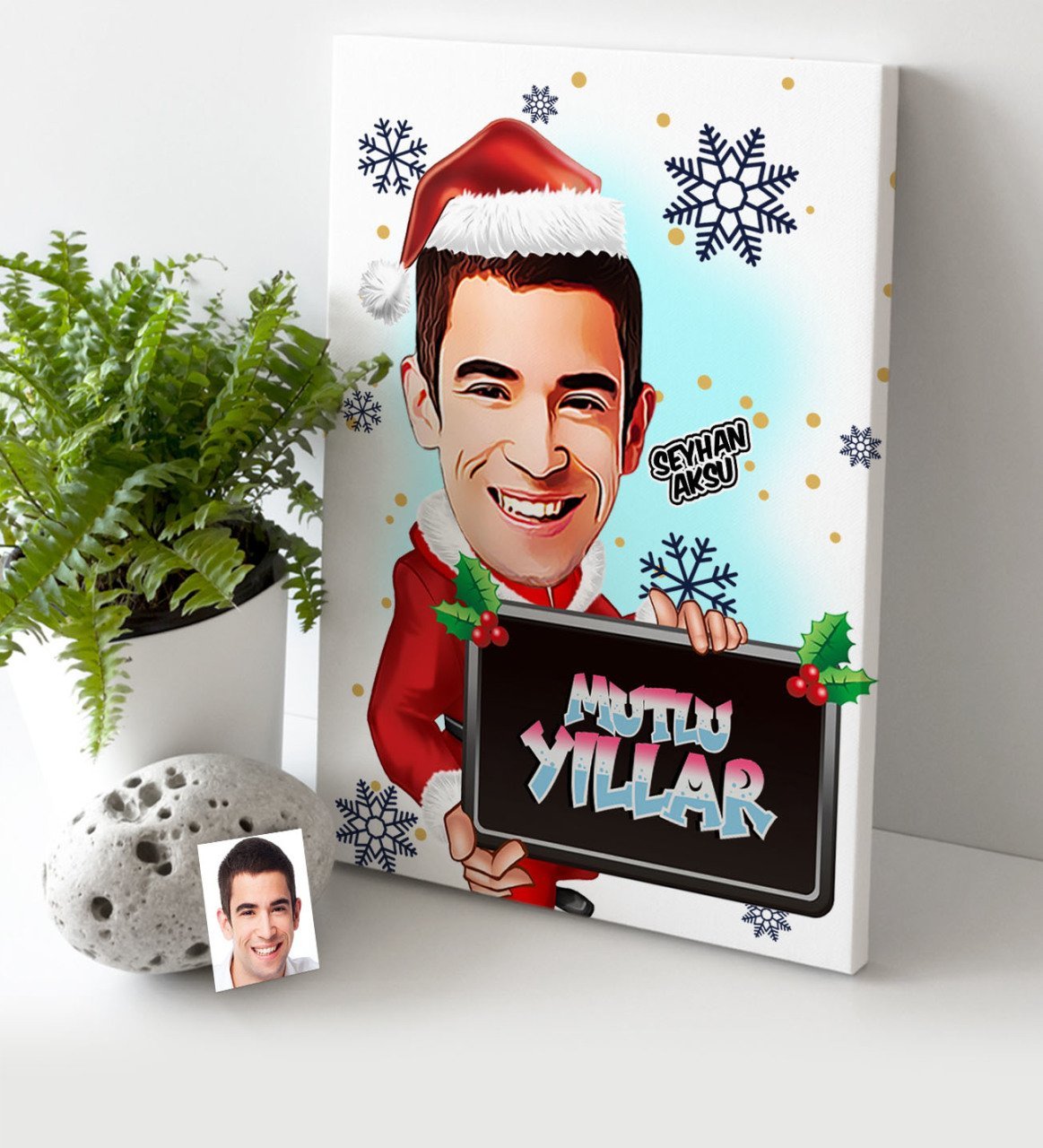 Kişiye Özel Yılbaşı Temalı Bay Karikatürlü Kanvas Tablo (30 x 50 cm.) - 2