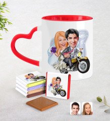 Kişiye Özel Sevgililer Günü Temalı Evleniyoruz Karikatürlü Kırmızı Kalpli Kupa ve Çikolata Seti-8