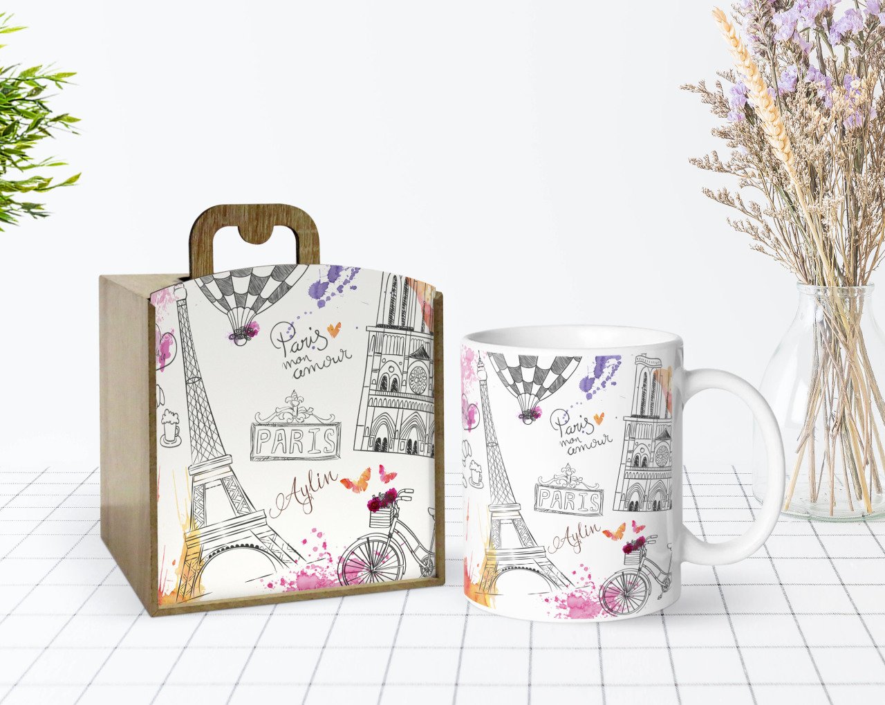 Kişiye Özel Ahşap Kutuda Nostaljik Tasarımlı Beyaz Kupa Bardak-3