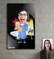 Kişiye Özel Bayan Ebe Karikatür Ahşap Tablo - 1