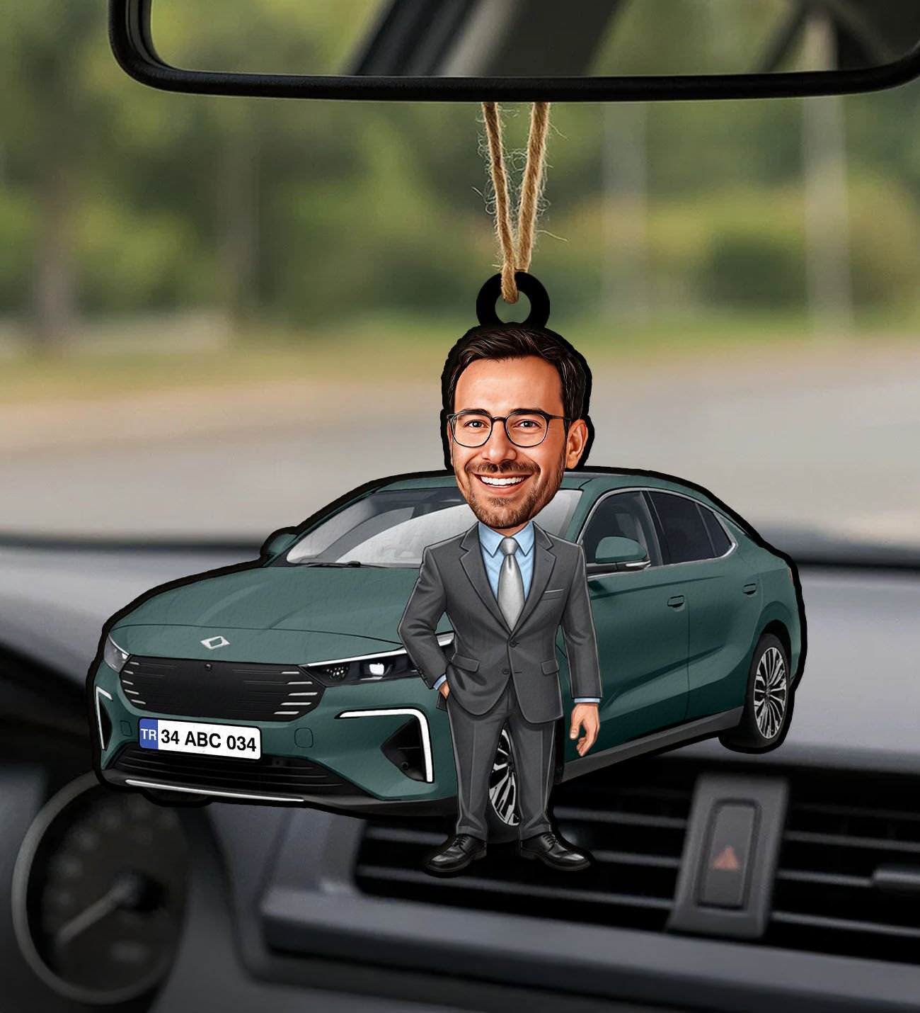 BK Gift Kişiye Özel Erkek Urla Renk Togg Karikatürlü Ahşap Plakalı Araba Dikiz Ayna Süsü-2 , Arkadaşa Hediye, Sevgiliye Hediye, Araba Hediyesi