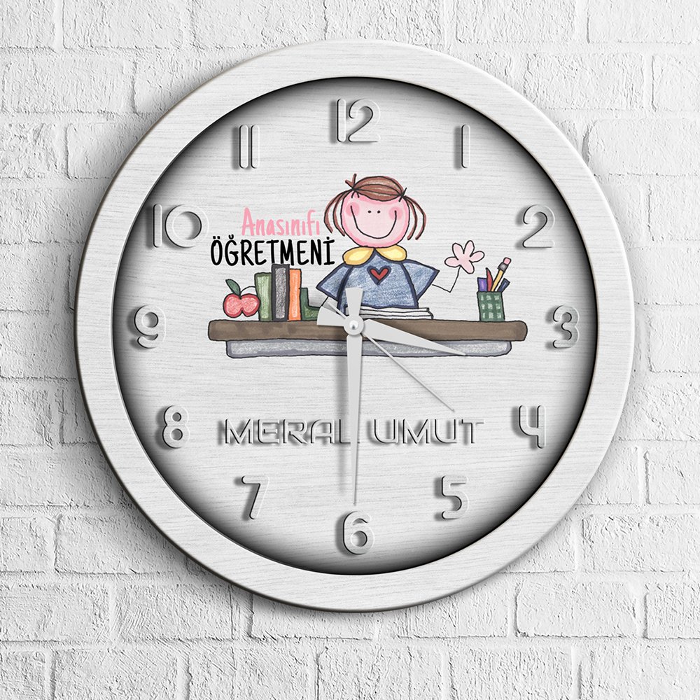 Kişiye Özel Mesleki Anasınıfı Öğretmeni Ahşap Duvar Saati - 3