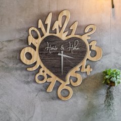 Kişiye Özel Kalp Tasarımlı Ahşap Duvar Saati - 13