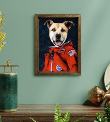 Evcil Dostlara Özel Astronot Tasarımlı Portre Doğal Masif Ahşap Çerçeveli Tablo 30x40cm-1