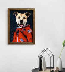 Evcil Dostlara Özel Astronot Tasarımlı Portre Doğal Masif Ahşap Çerçeveli Tablo 30x40cm-1