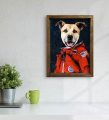 Evcil Dostlara Özel Astronot Tasarımlı Portre Doğal Masif Ahşap Çerçeveli Tablo 30x40cm-1