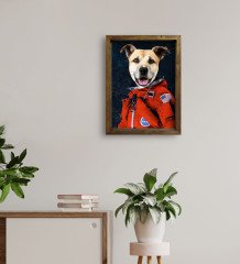 Evcil Dostlara Özel Astronot Tasarımlı Portre Doğal Masif Ahşap Çerçeveli Tablo 30x40cm-1