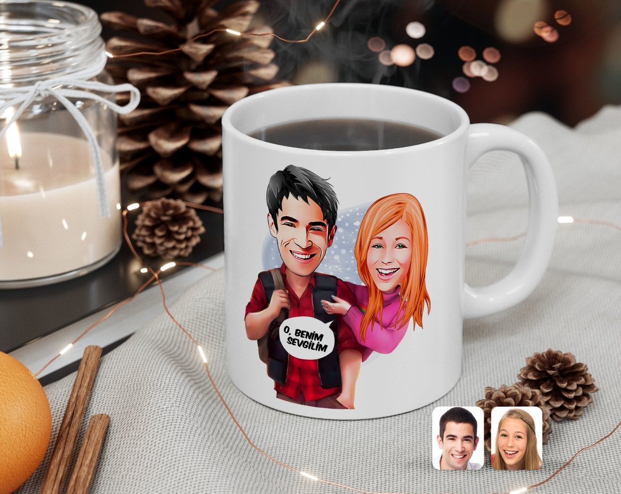 Kişiye Özel Sevgililer Karikatürlü Beyaz Kupa Bardak-91