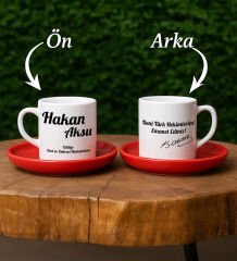 BK Gift Kişiye Özel Doktorlara Özel İsimli Kırmızı Tabaklı Türk Kahvesi Fincan Takımı-1, Doktorlara Hediye, Doktorlar Günü