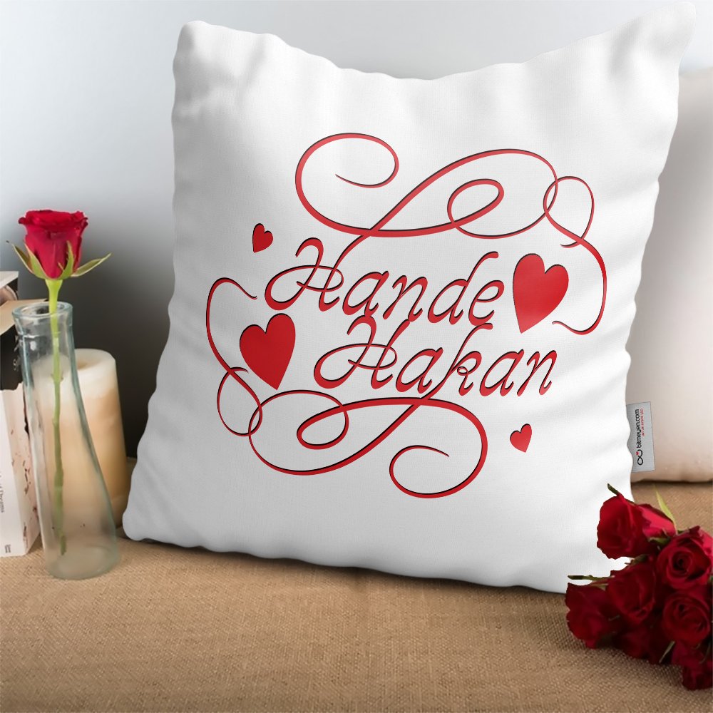 Kişiye Özel Sevgililer Günü Tasarımlı Beyaz Yastık - 5