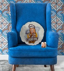 Kişiye Özel Kadın Chef Karikatürlü Yuvarlak Dekoratif Kırlent Yastık-15