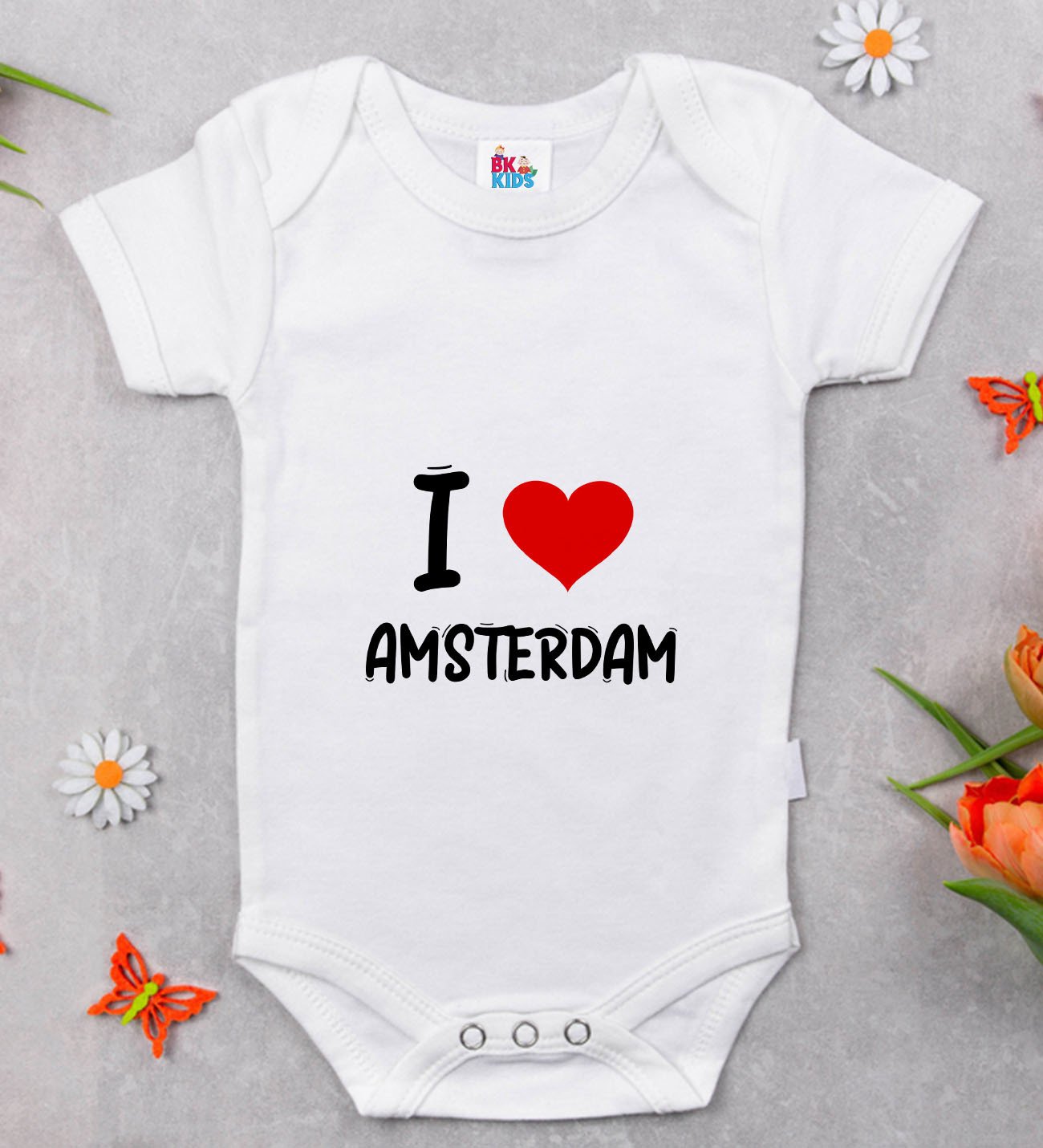 BK Kids I Love Amsterdam Tasarımlı Bebek Body Zıbın - Model 1