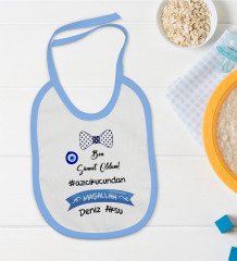 BK Kids Kişiye Özel Mavi Bebek Mama Önlüğü - Model 98
