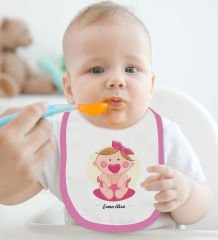 BK Kids Kişiye Özel İsimli Pembe %100 Pamuklu Askılı Sıfır Kol Bebek Body Zıbın ve Mama Önlüğü Hediye Seti-4