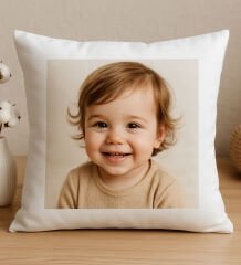 BK Gift Kişiye Özel Fotoğraflı Beyaz Kırlent Yastık-1, Arkadaşa Hediye, Sevgiliye Hediye